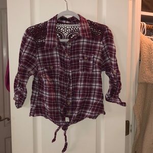 Crop Top Tie Front Plaid Shirt